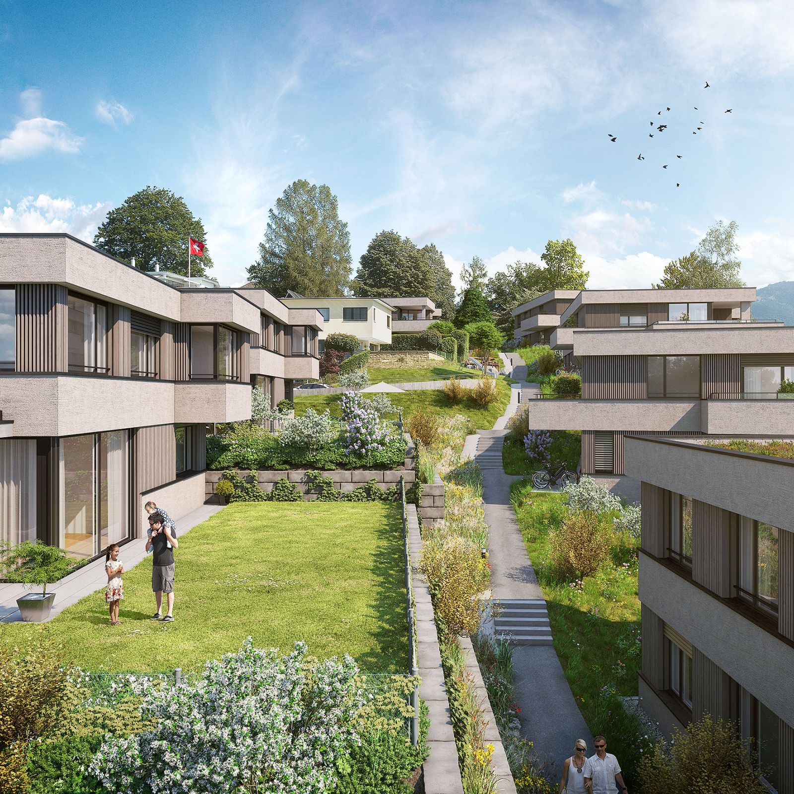 Architekturvisualisierungen Aussenansicht Rütihaldenstrasse in Uznach