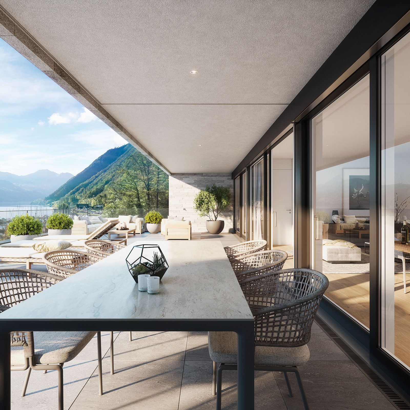 Visualisierungen Terrasse, Wohnung Ebene 5, Schiller West, Brunnen